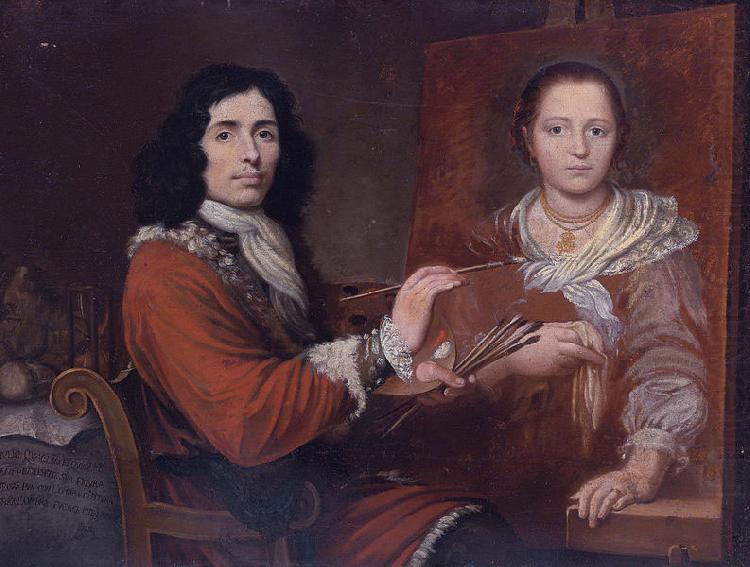 Giulio Quaglio Self Portrait of the Artist Painting his Wife china oil painting image